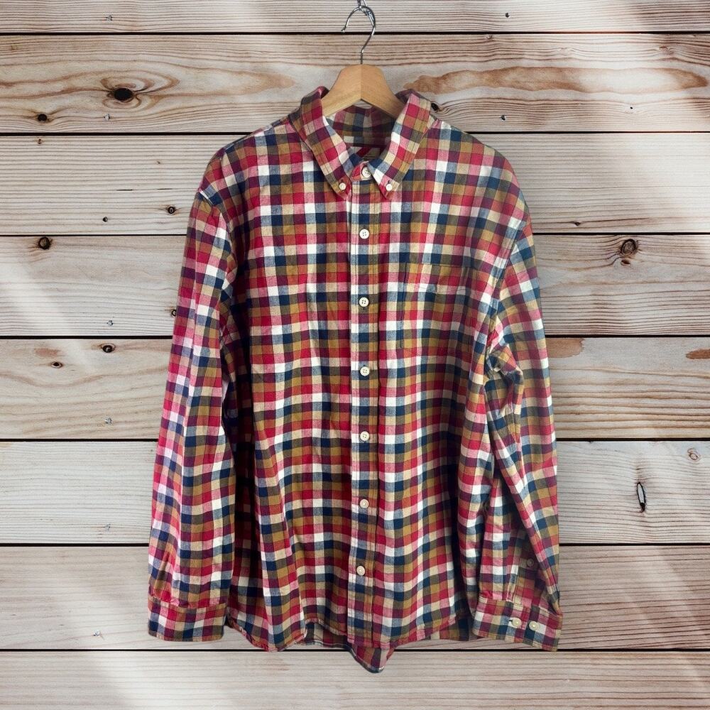 Best Made Co Mens' 2XL 100% Cotton Red Blue Gold Plaid Button Down L/S Shirt